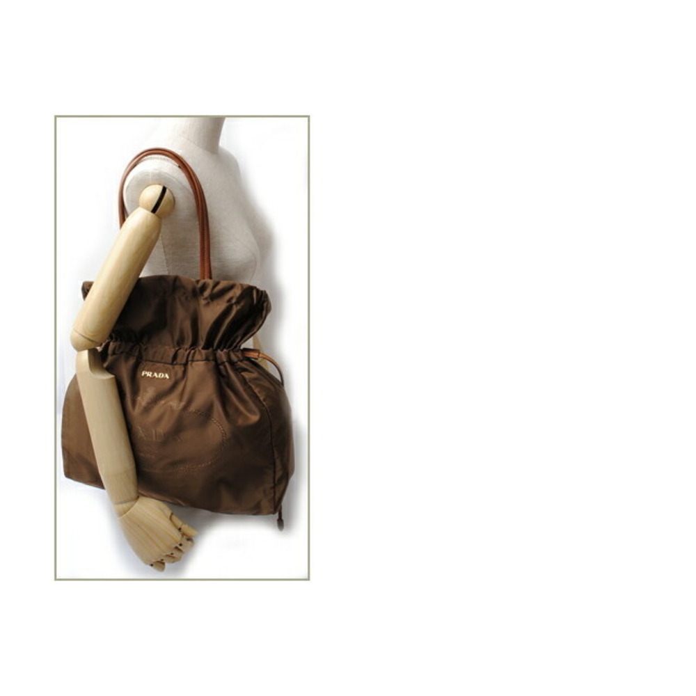 Prada nylon jacquard tote shoulder bag drawstring brown - Picture 5 of 5